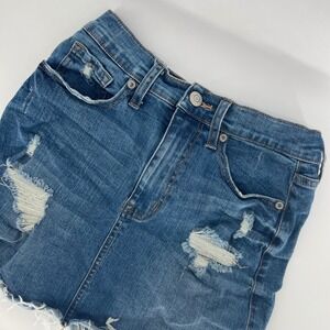 AERO High Rise Distressed Denim Mini Skirt Raw Hem Women's Size 2‎